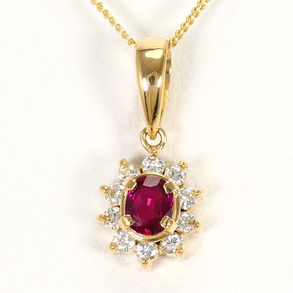 18K (18-karat) Yellow Gold Necklace with Ruby 0.23ct and Diamond 0.13ct, Tota...